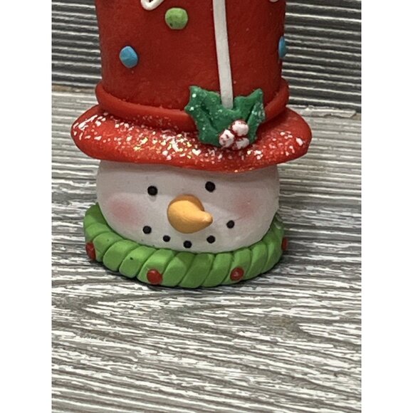 Whimsical Snowman Head Tall Top Hat Clay Christmas Ornaments 3.25” Set Of 2 - Picture 2 of 10